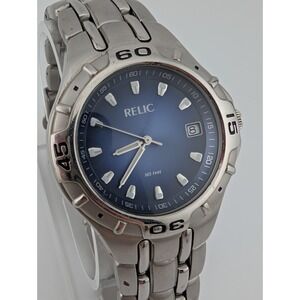 Relic‎ Wet Watch Men 40mm Case Blue Dial 7" Silver Band ZR11657- New Battery